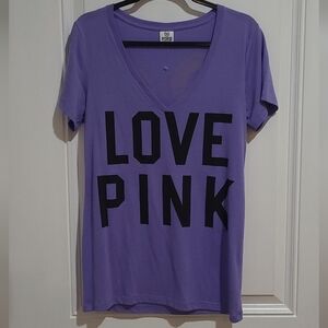 PINK Victoria's Secret LOVE PINK 86 Purple Graphic Relaxed Tee